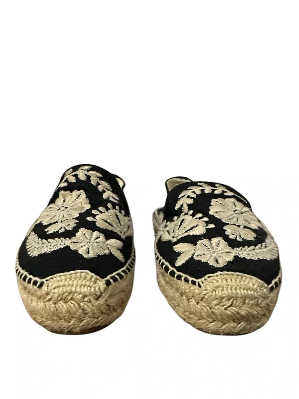 Soludos Tuileries Embroidered Floral Smoking Slipper Espadrille Flats Black 8.5